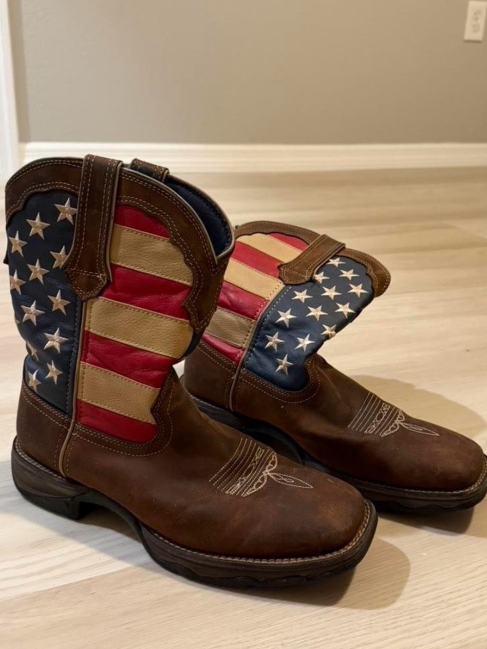 Women’s 11/ Men’s 10 American Flag Western Cowboy Boots - Brown Leather